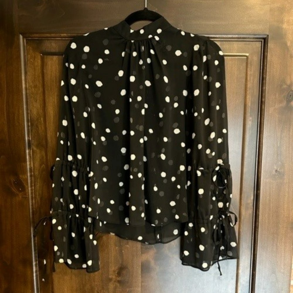 Topshop size 2 black & white sheer polka dot top